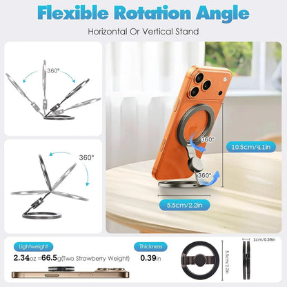 Magnetic Phone Stand & Fidget Spinner Combo, Dual Magnetic Ring Stand, Fidget Toys Adults, Foldable, 360° Rotation, Phone Holder Car, Desk Phone Stand, Magsafe Compatible, Stress Relief Accessory for Home/Office/Travel/Gym