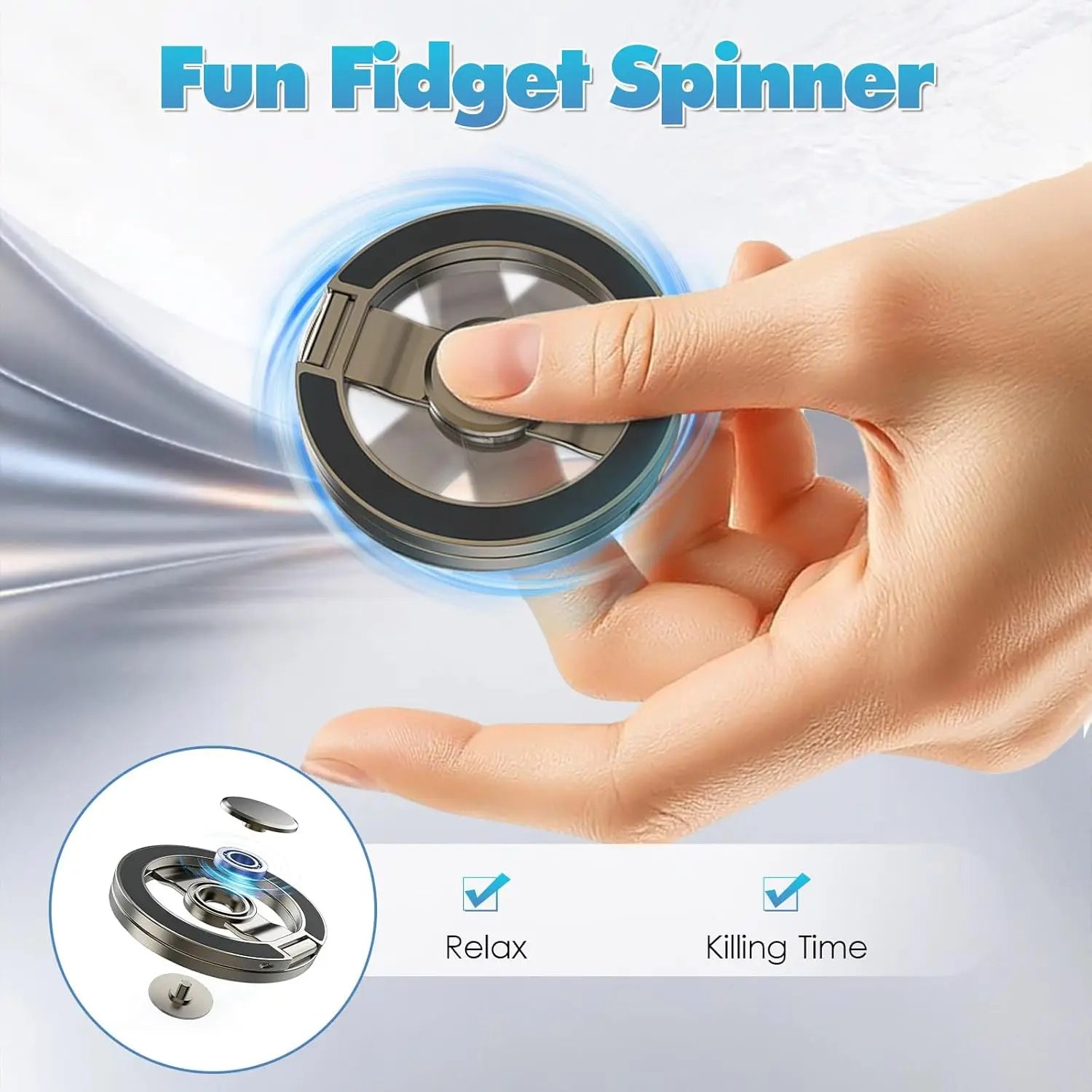 Magnetic Phone Stand & Fidget Spinner Combo, Dual Magnetic Ring Stand, Fidget Toys Adults, Foldable, 360° Rotation, Phone Holder Car, Desk Phone Stand, Magsafe Compatible, Stress Relief Accessory for Home/Office/Travel/Gym