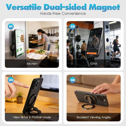 Magnetic Phone Stand & Fidget Spinner Combo, Dual Magnetic Ring Stand, Fidget Toys Adults, Foldable, 360° Rotation, Phone Holder Car, Desk Phone Stand, Magsafe Compatible, Stress Relief Accessory for Home/Office/Travel/Gym